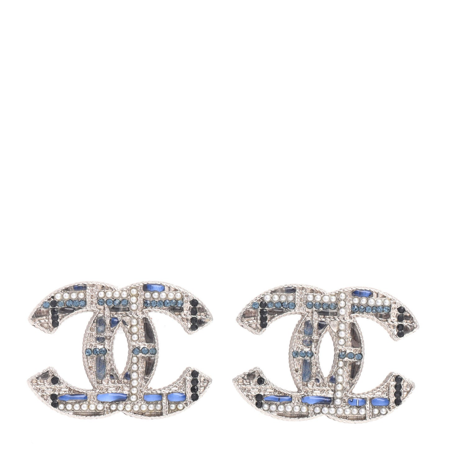 Tweed Effect CC Earrings Silver Blue Black