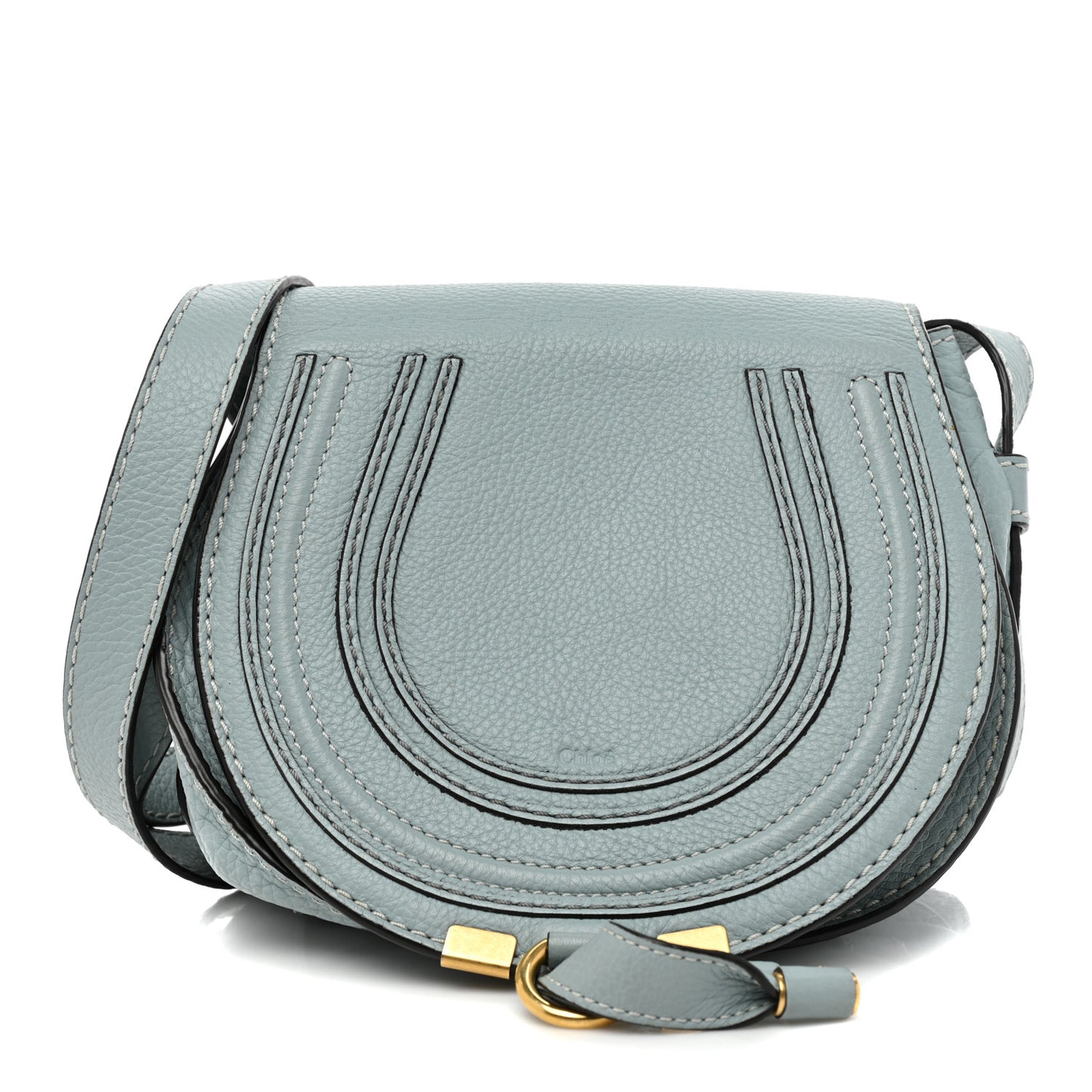 Calfskin Mini Marcie Round Crossbody Bag Faded Blue