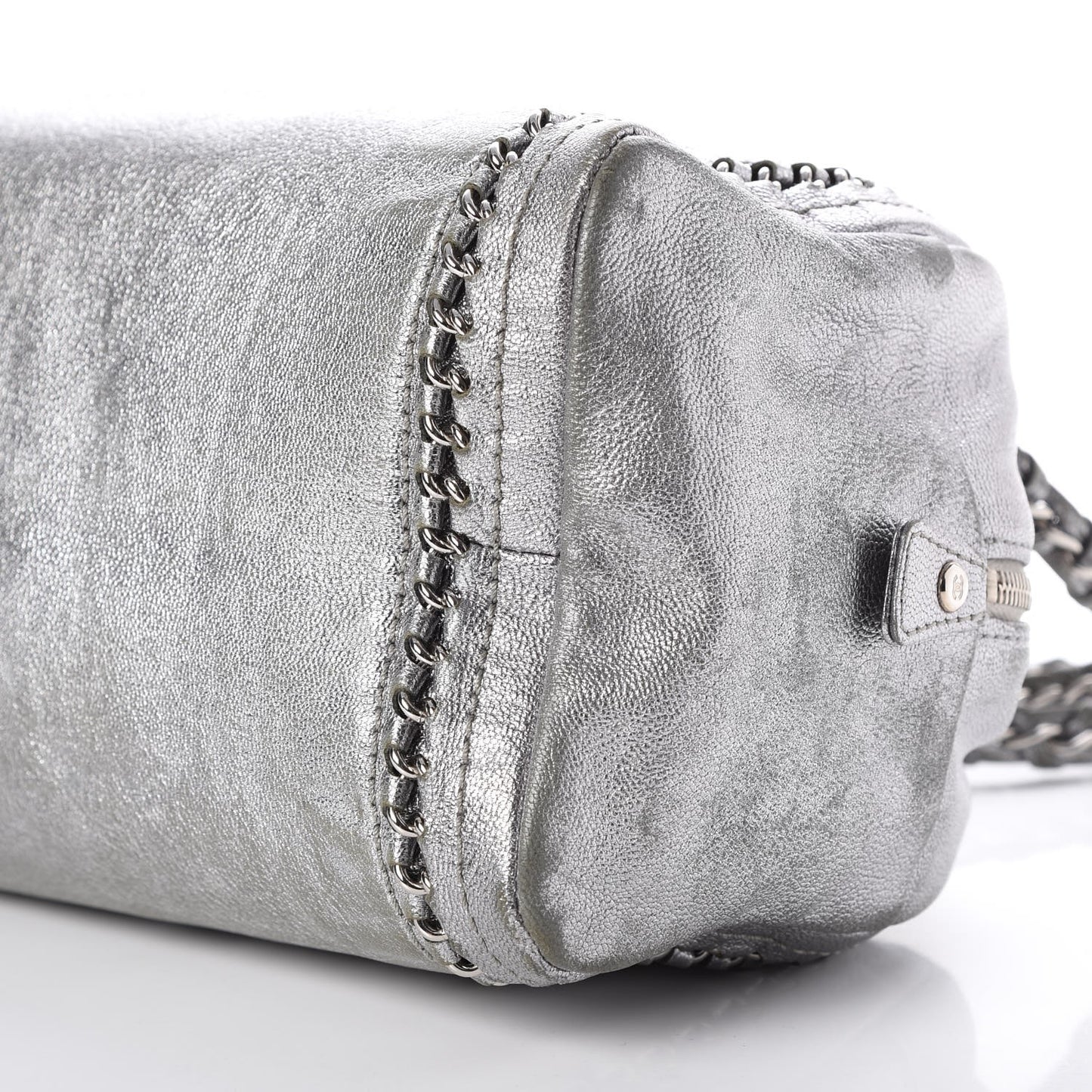 Metallic Goatskin Medium Luxe Ligne Bowler Tote Silver