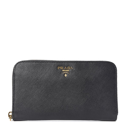 Prada Saffiano Metal Zip Around Wallet Black 1 of 8