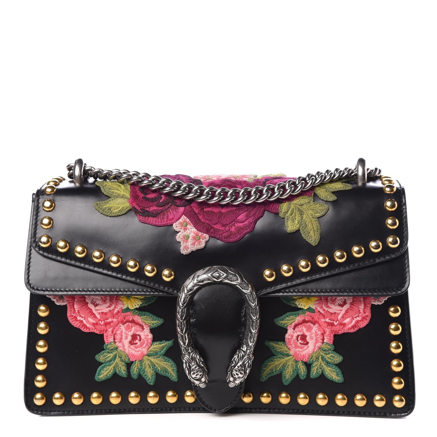 Gucci Calfskin Floral Embroidered Studded Small Dionysus Shoulder Bag Black 1 of 16