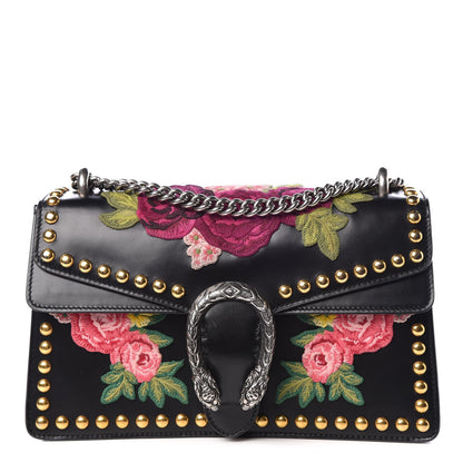 Gucci Calfskin Floral Embroidered Studded Small Dionysus Shoulder Bag Black 1 of 16