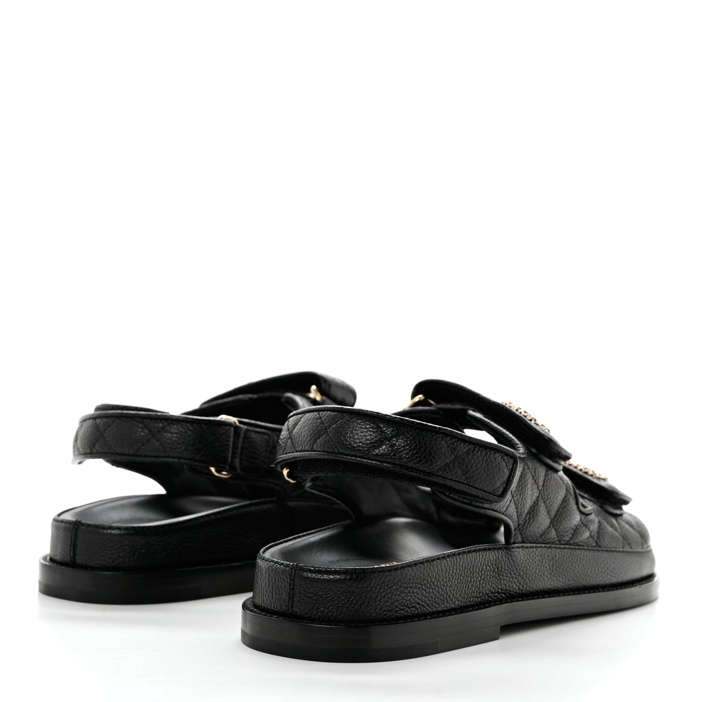 Grained Calfskin Velcro Dad Sandals 38 Black