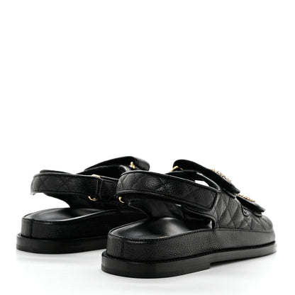Chanel Grained Calfskin Velcro Dad Sandals 38 Black 4 of 9