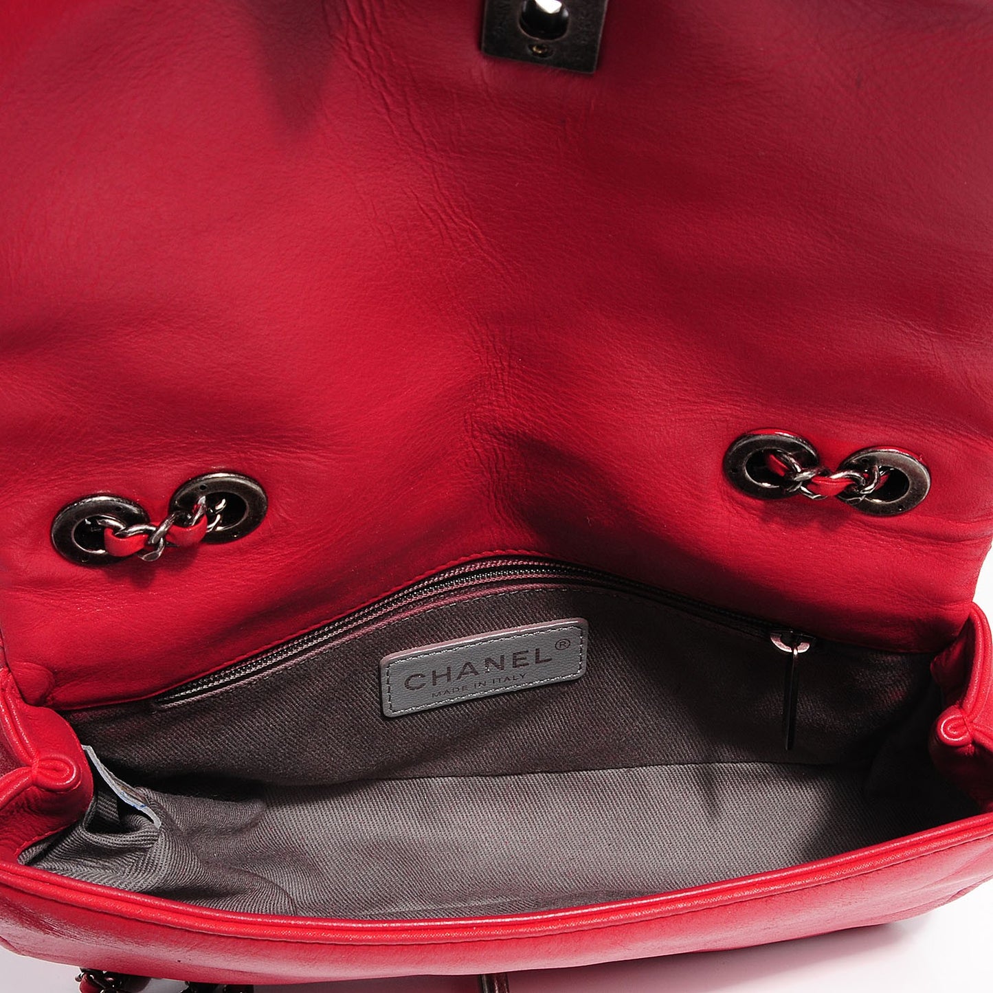 Iridescent Calfskin Diamond Embroidered Small Flap Red