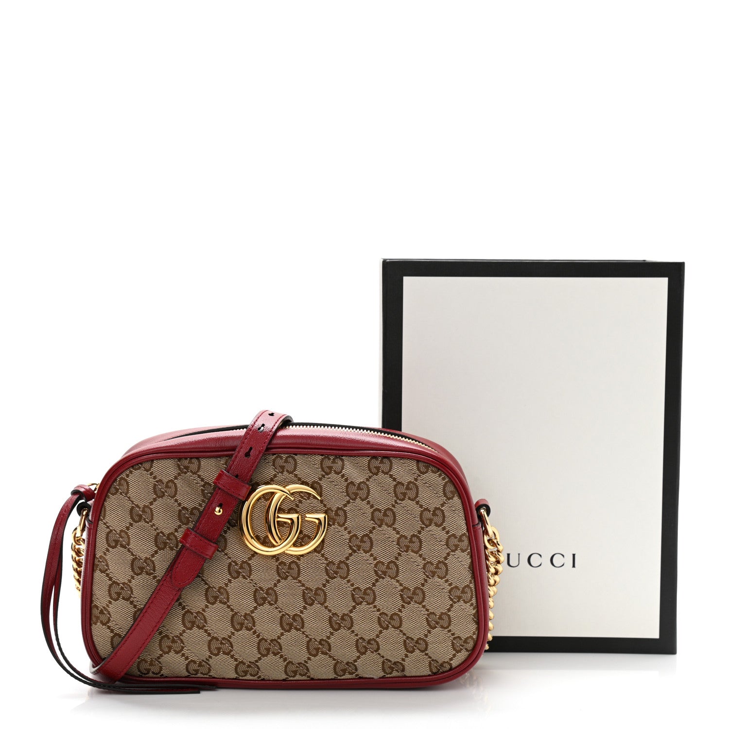 Gucci Monogram Azalea Calfskin Matelasse Diagonal Small GG Marmont Chain Shoulder Bag Beige Ebony New Cherry Red 13 of 13