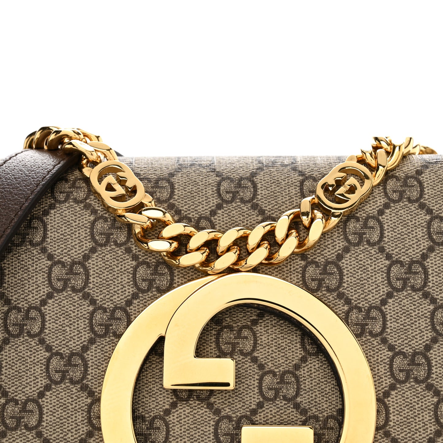 GG Supreme Monogram Textured Dollar Calfskin Blondie Chain Shoulder Flap Bag Beige Ebony New Acero