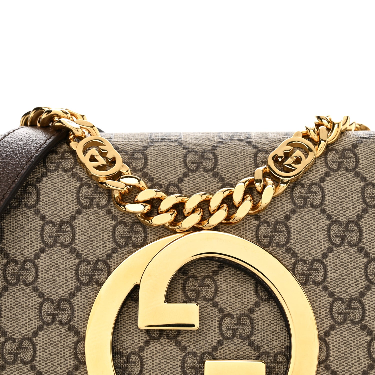 Gucci GG Supreme Monogram Textured Dollar Calfskin Blondie Chain Shoulder Flap Bag Beige Ebony New Acero 8 of 10