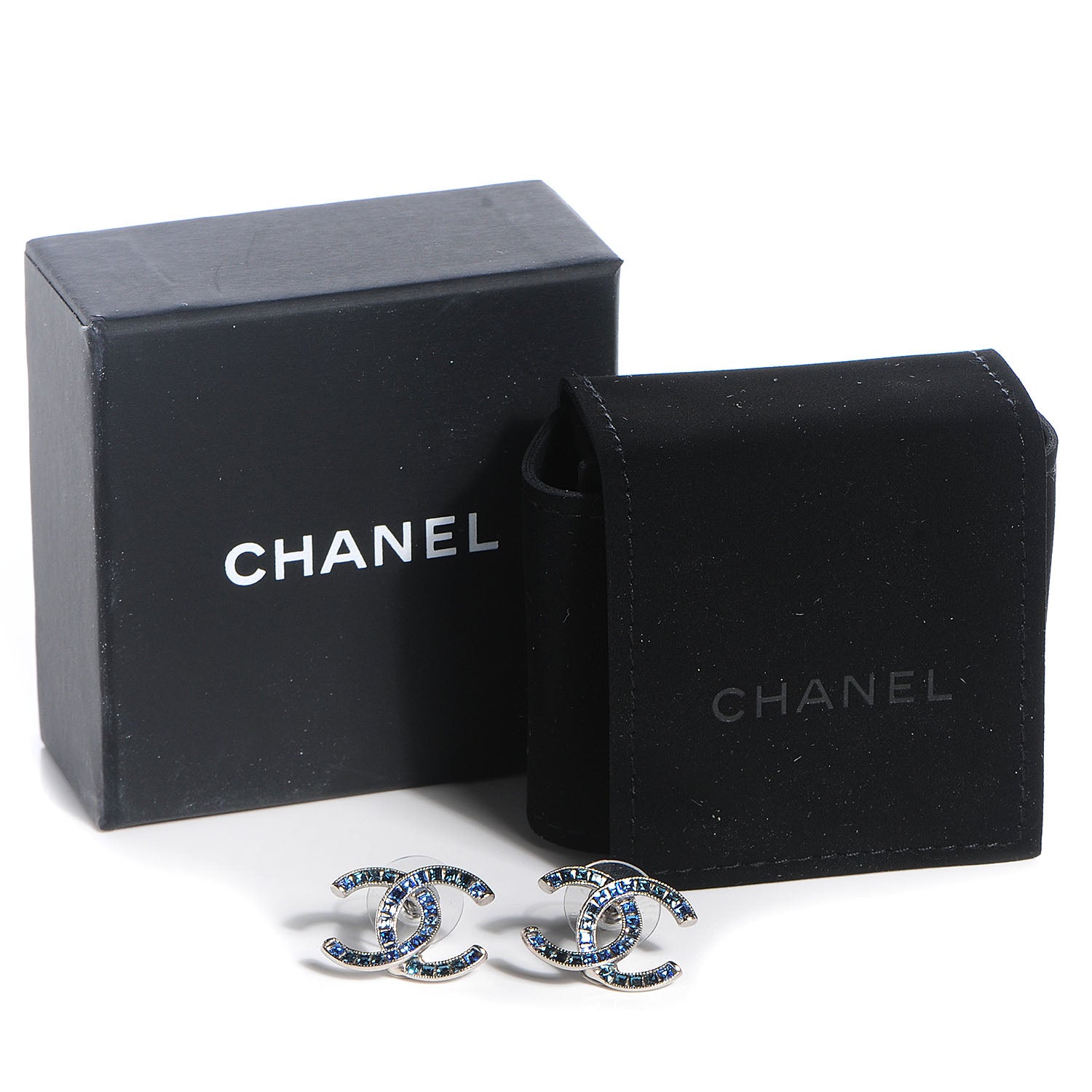 Chanel Baguette Crystal CC Earrings Blue 5 of 5