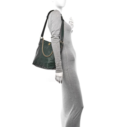 Chanel Calfskin Stitched Large Button Up Hobo Dark Green 2 of 12