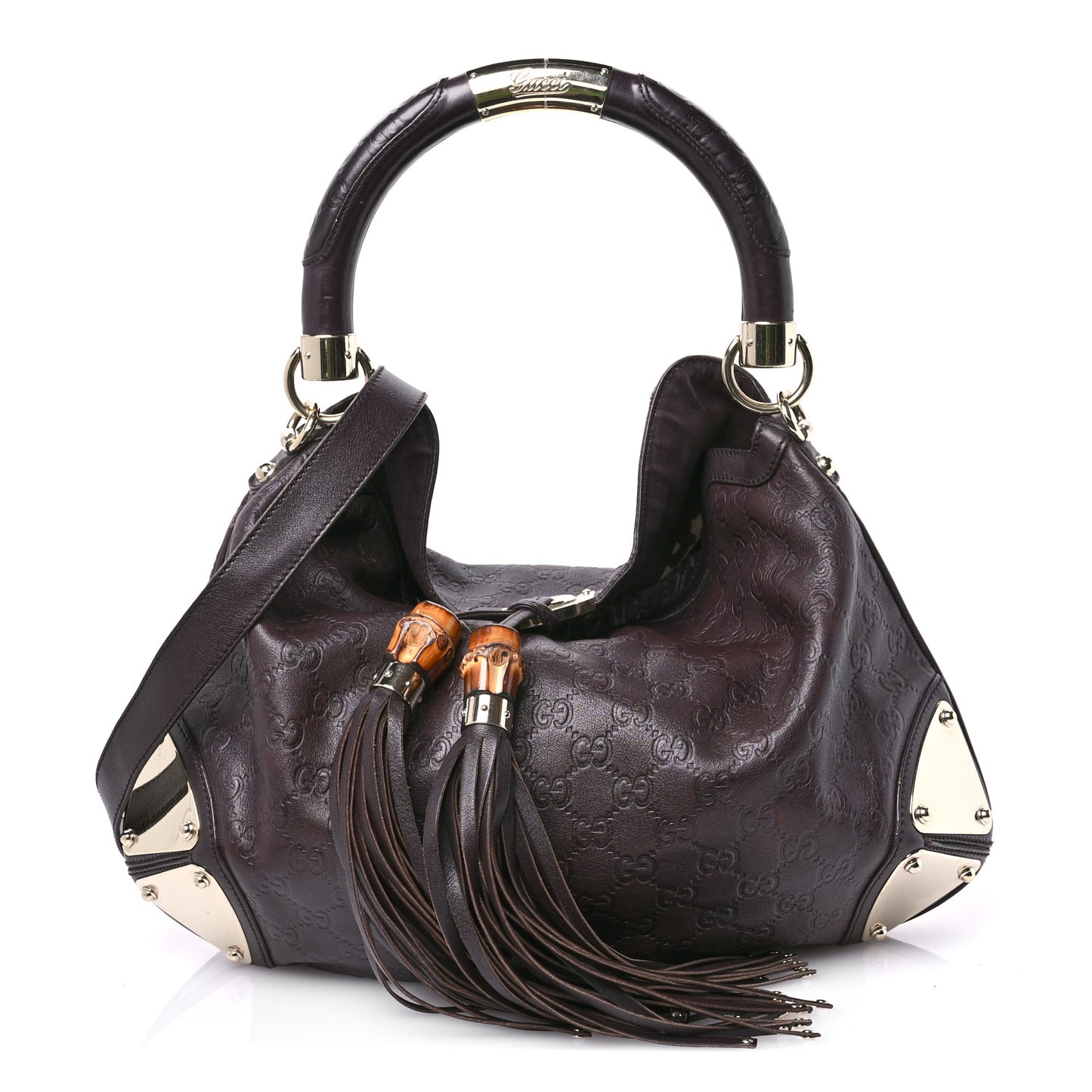 Guccissima Medium Indy Top Handle Hobo Dark Brown