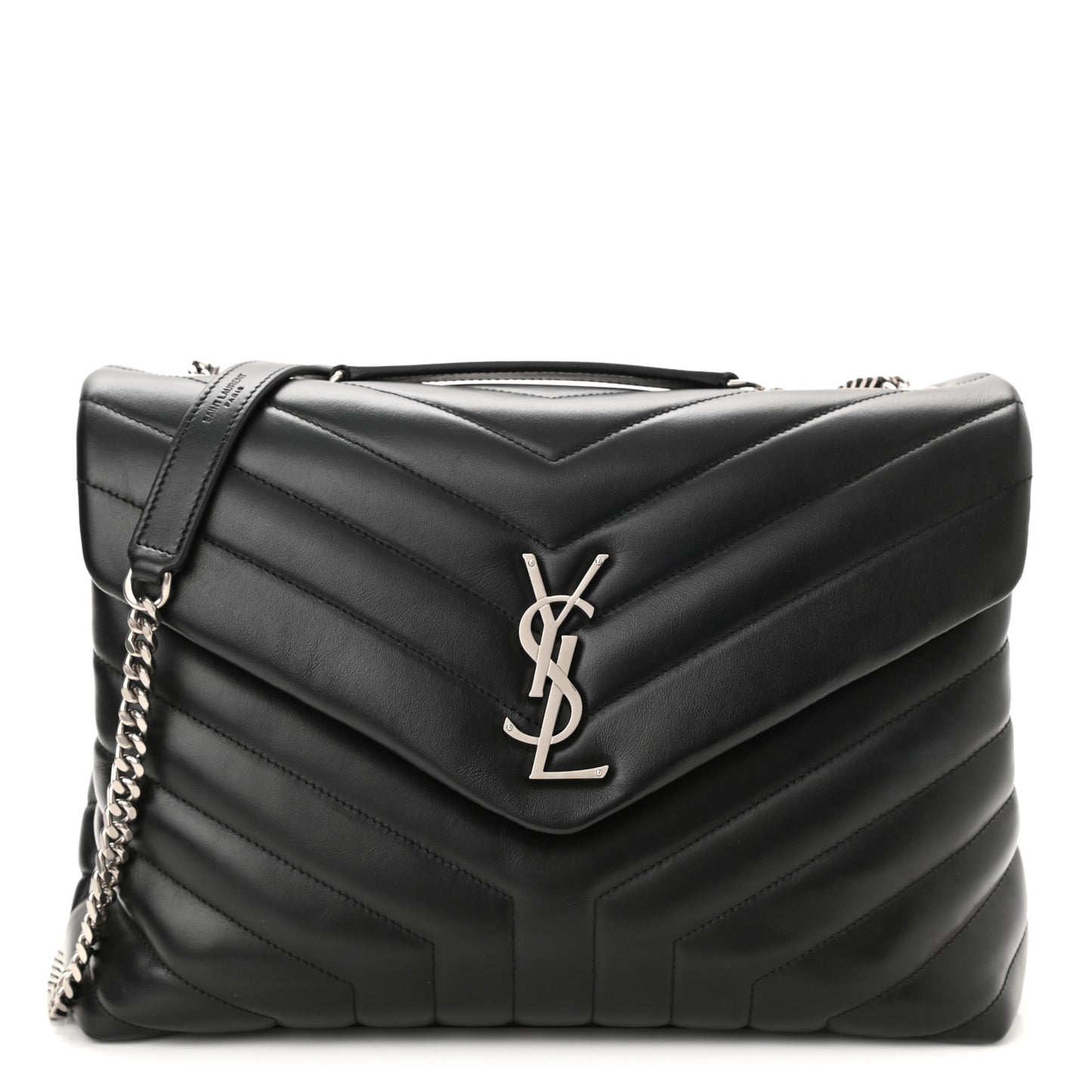 Calfskin Y Quilted Monogram Medium Loulou Chain Satchel Black