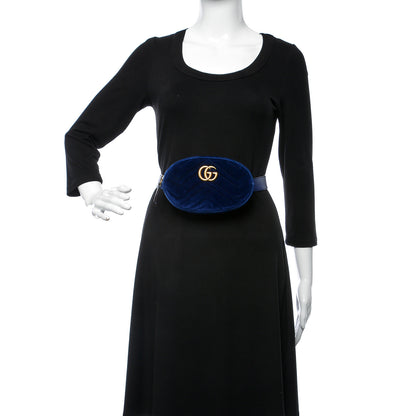 Gucci Velvet Matelasse GG Marmont Belt Bag 95 38 Cobalt Blue 2 of 9