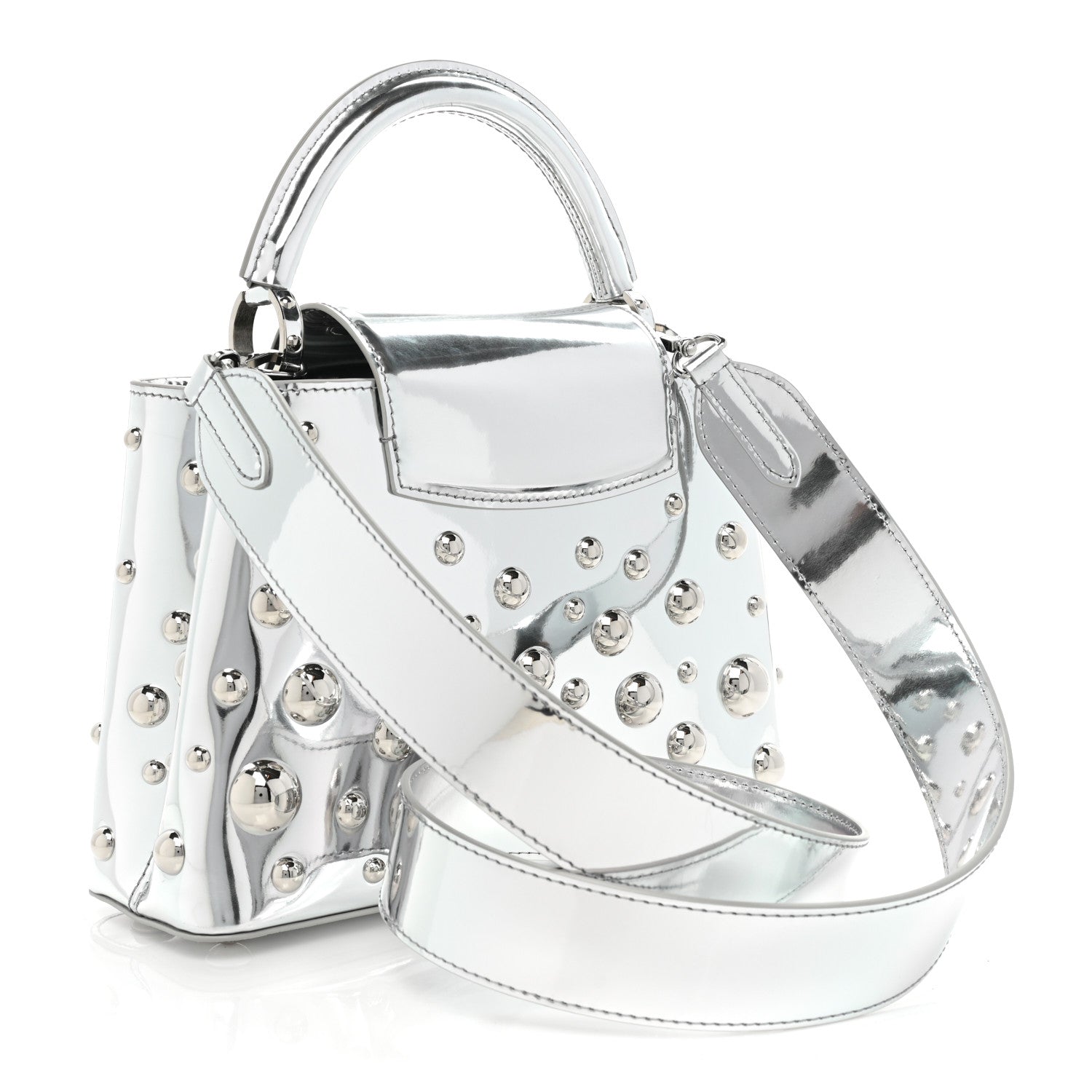Louis Vuitton LV X YK Metallic Taurillon Brass Metal Dots Capucines BB Silver 3 of 15