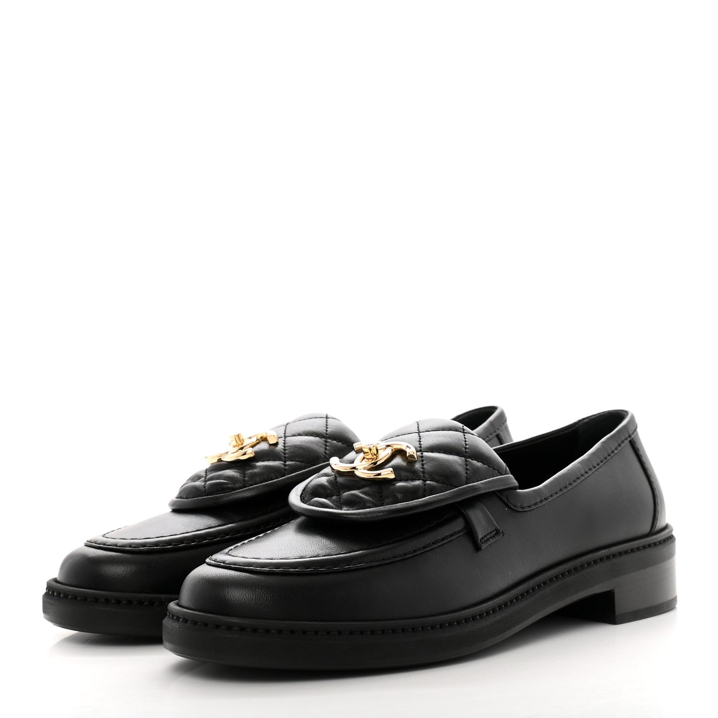 Lambskin Quilted CC Turnlock Loafers 37.5 Black