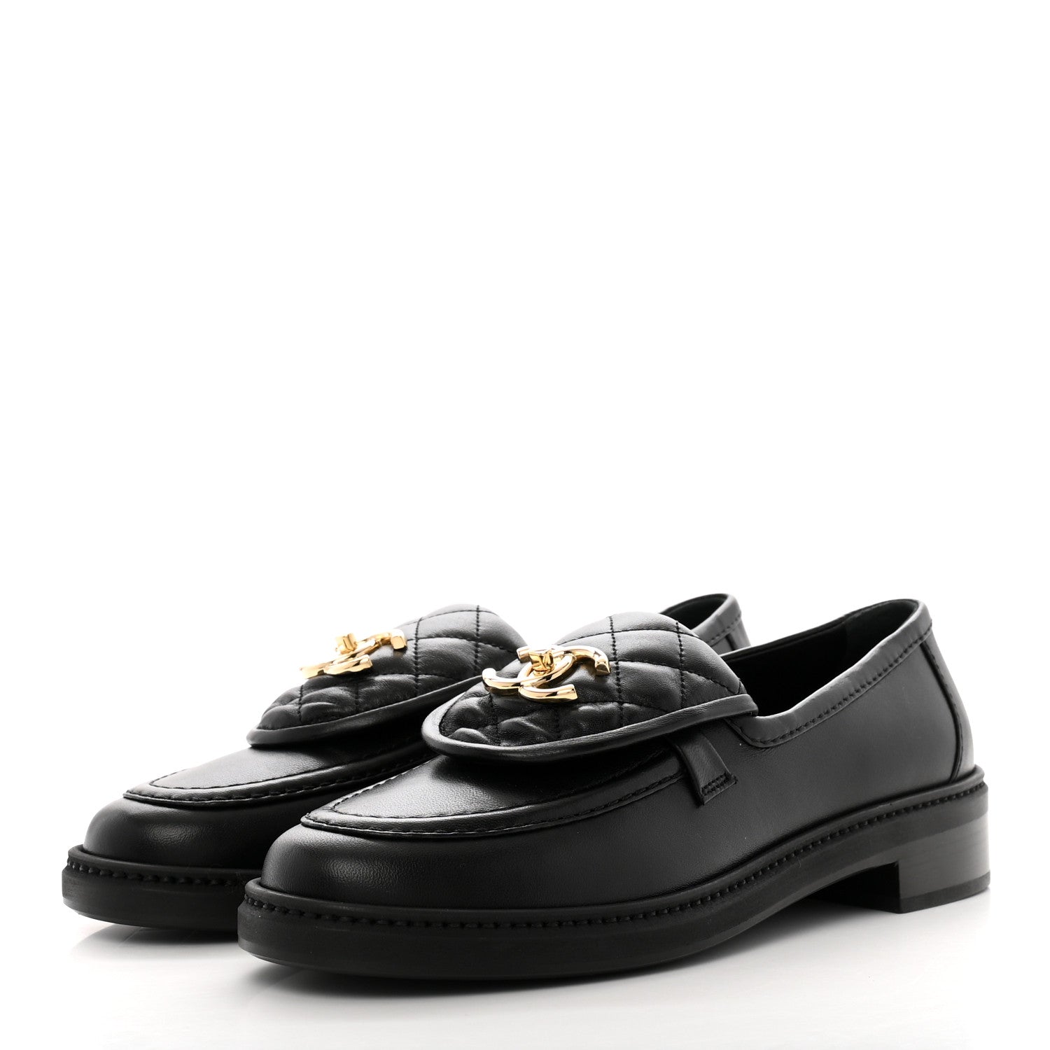 Chanel Lambskin Quilted CC Turnlock Loafers 37.5 Black 4 of 10