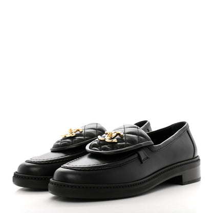 Chanel Lambskin Quilted CC Turnlock Loafers 37.5 Black 4 of 10