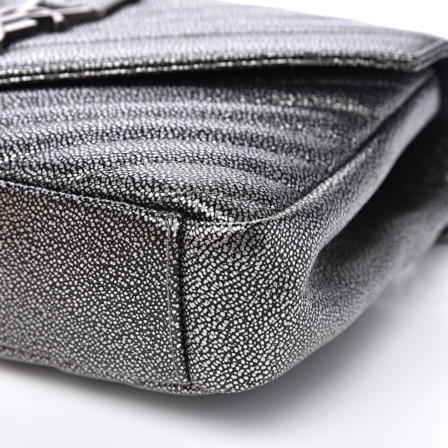 Saint Laurent Metallic Grain De Poudre Matelasse Chevron Monogram Medium College Bag Gunmetal 9 of 11