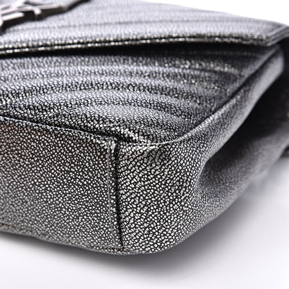 Saint Laurent Metallic Grain De Poudre Matelasse Chevron Monogram Medium College Bag Gunmetal 9 of 11