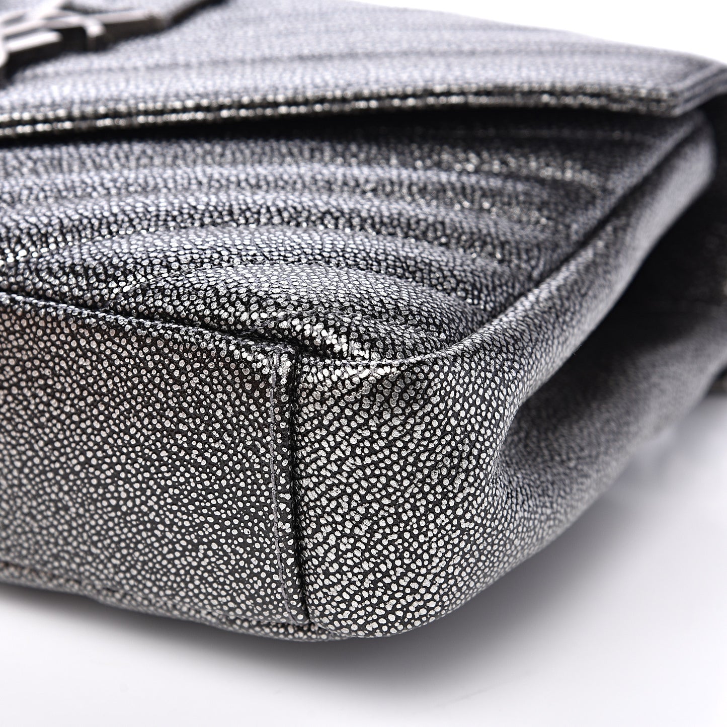 Metallic Grain De Poudre Matelasse Chevron Monogram Medium College Bag Gunmetal