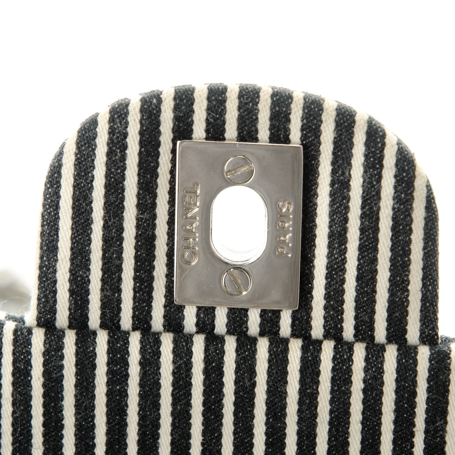Chanel Canvas Sequin Stripe Medium Double Flap Black White 5 of 8