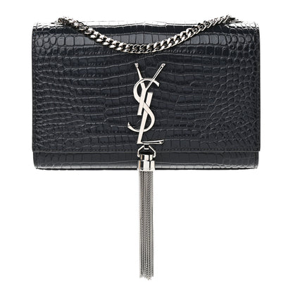 Saint Laurent Calfskin Crocodile Embossed Small Classic Monogram Kate Tassel Satchel Smog 1 of 10
