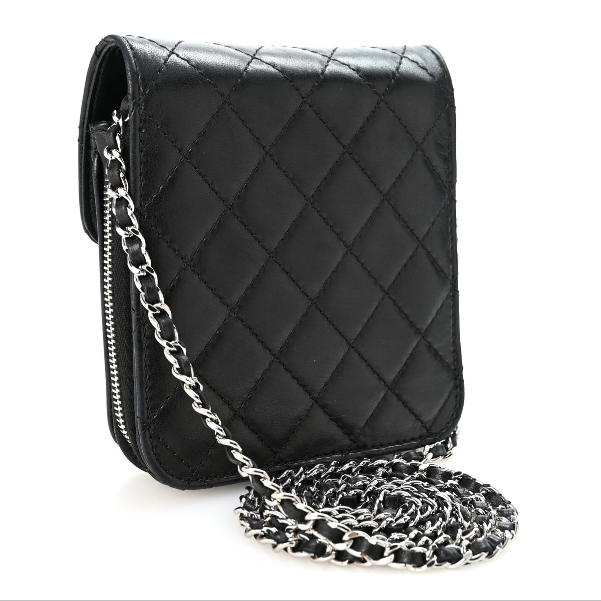 Chanel Lambskin Quilted Clams Wallet On Chain Black 3 of 11