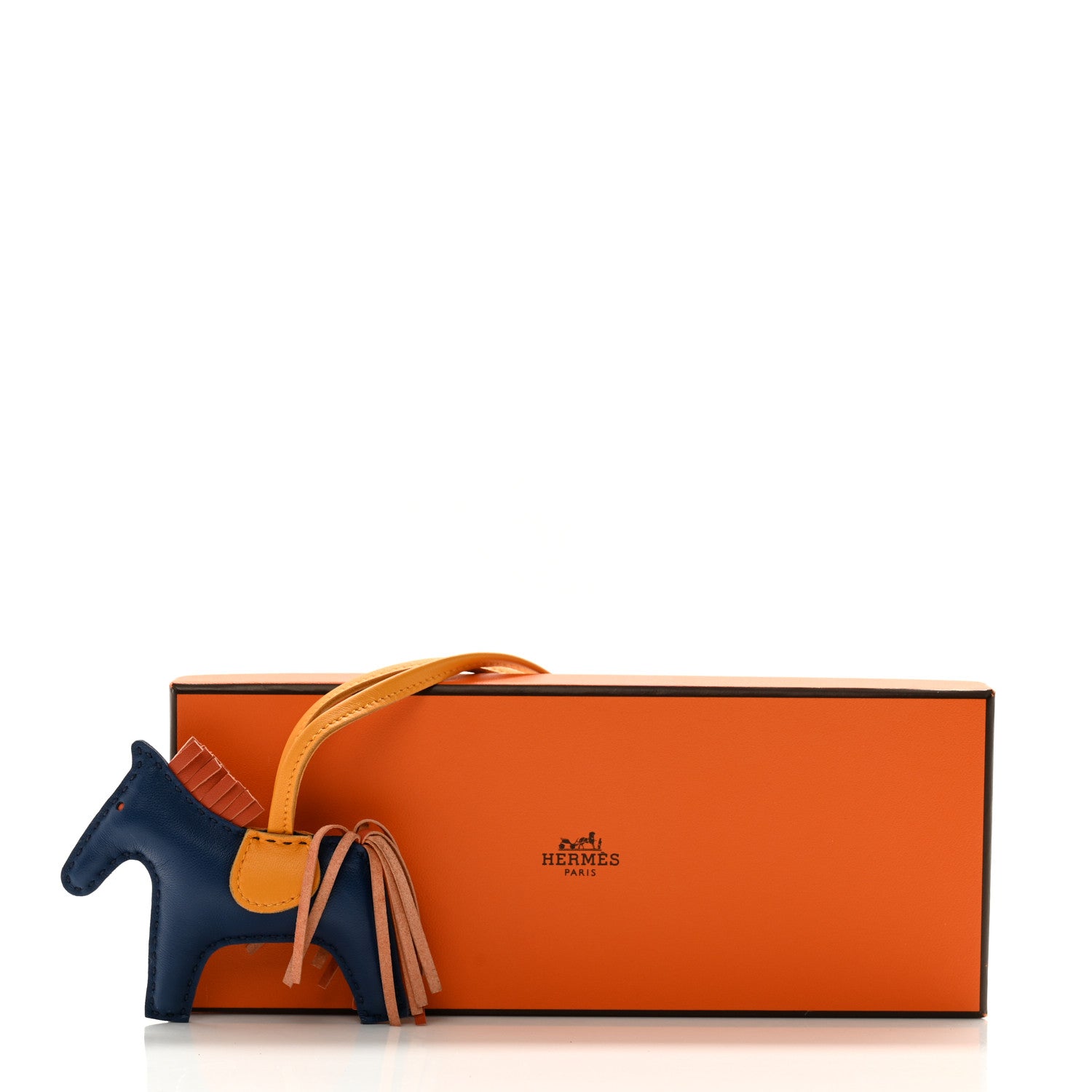 Hermes Milo Lambskin Grigri Rodeo Horse Bag Charm PM Bleu de Malte Cornaline Jaune D'Or 4 of 4