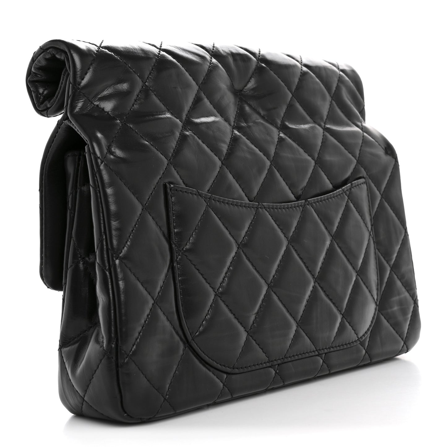 Crumpled Calfskin Quilted Clutch Black