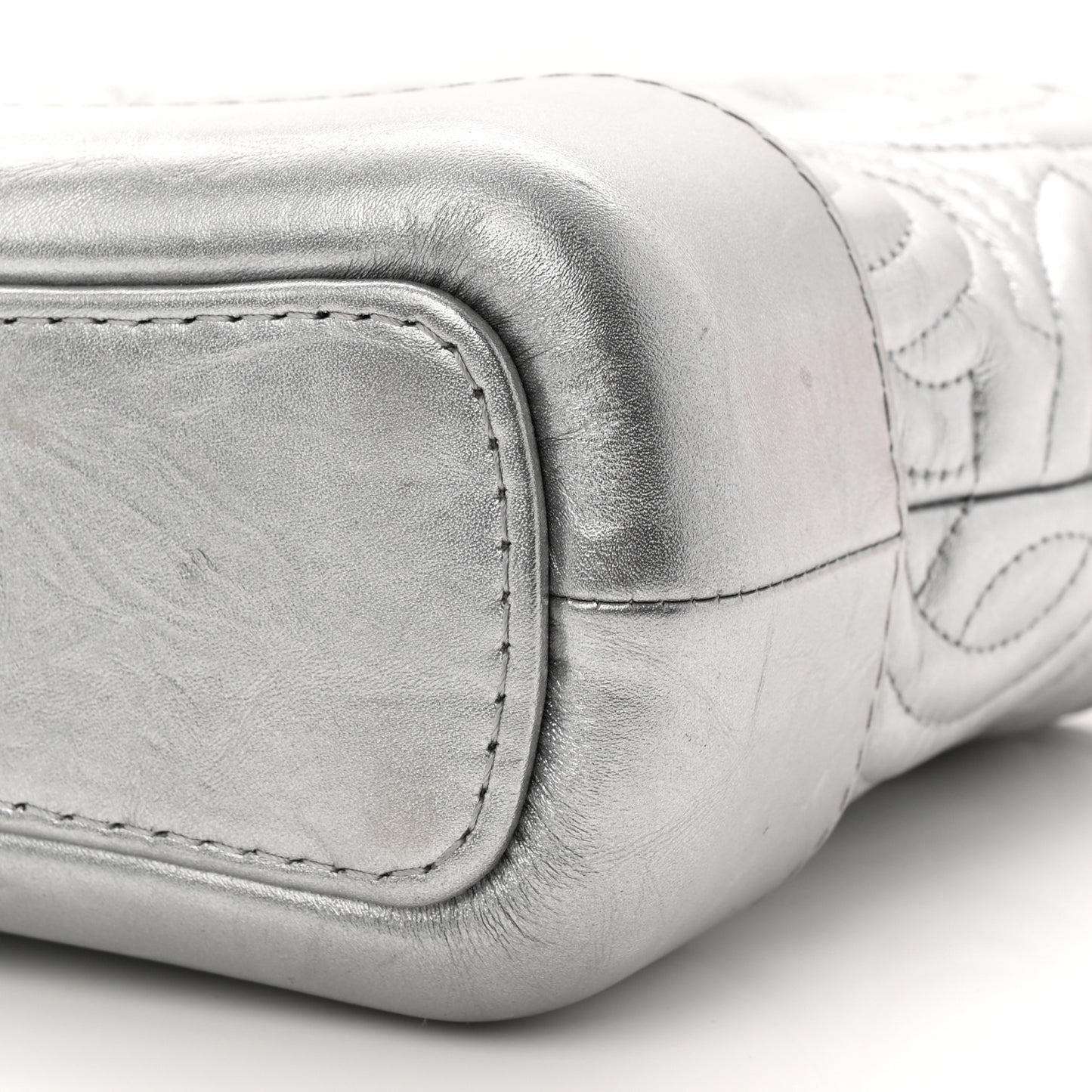 Metallic Aged Calfskin CC Quilted Small Gabrielle Hobo Dark Silver