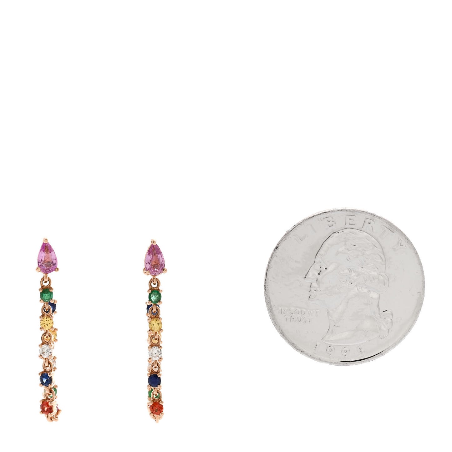 18K Rose Gold Diamond Rainbow Sapphire Emerald Loop Earrings