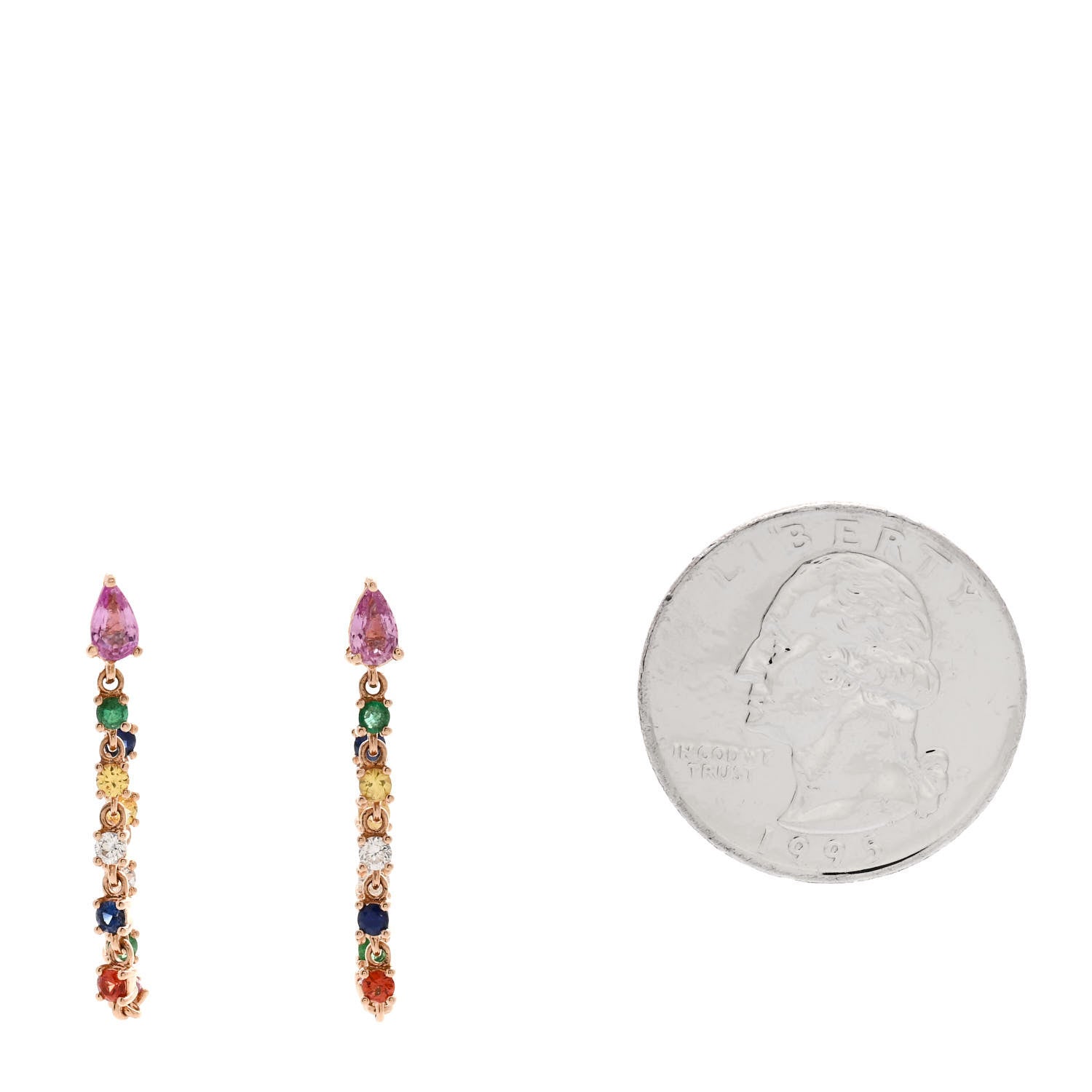 Anita Ko 18K Rose Gold Diamond Rainbow Sapphire Emerald Loop Earrings 2 of 4