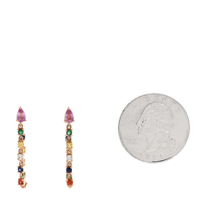 Anita Ko 18K Rose Gold Diamond Rainbow Sapphire Emerald Loop Earrings 2 of 4