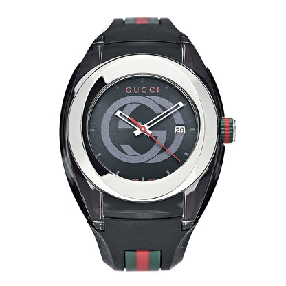 Gucci Stainless Steel Rubber 46mm Sync Web Quartz Watch Black 1 of 6