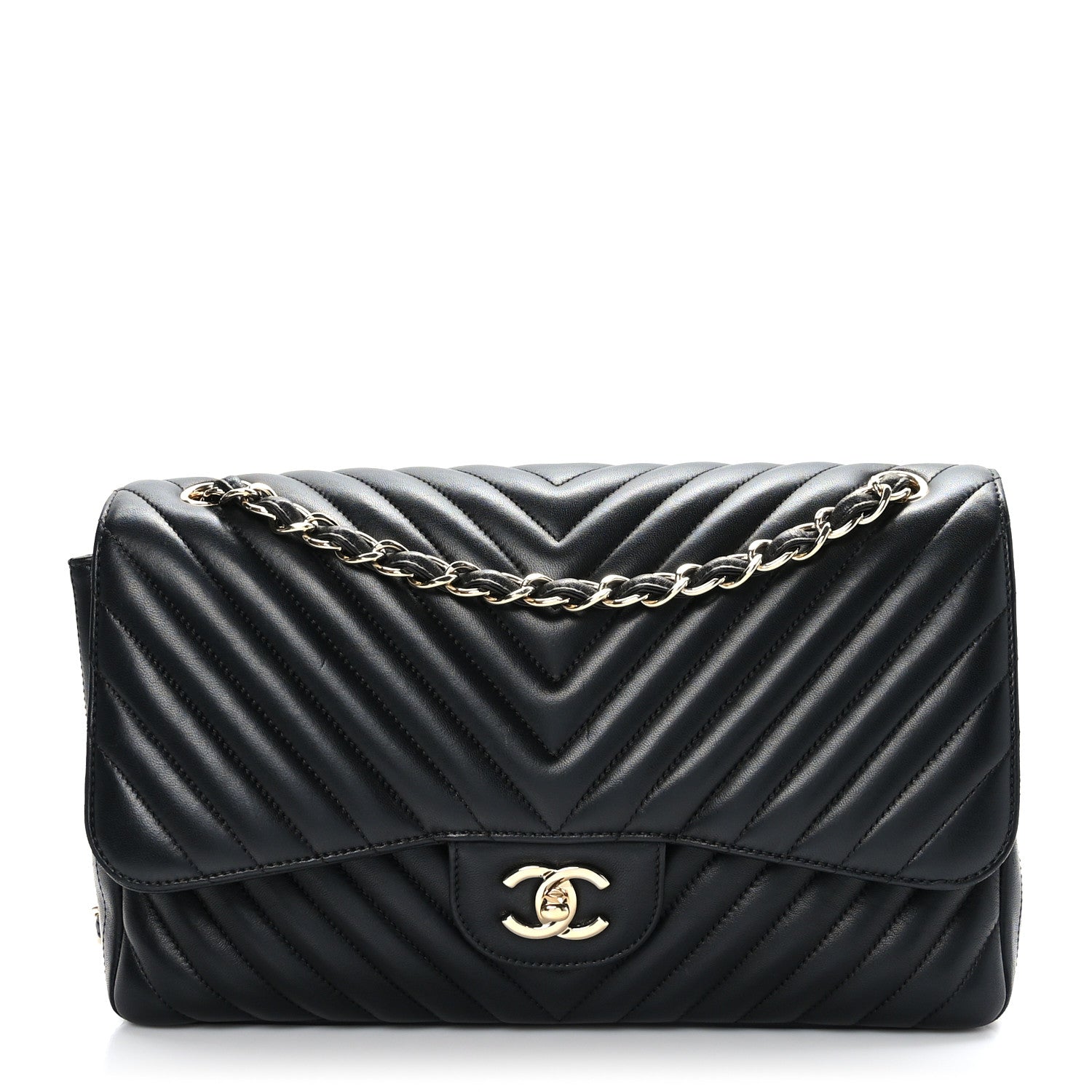 Chanel Lambskin Chevron Quilted Jumbo Double Flap Black 1 of 9