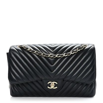 Chanel Lambskin Chevron Quilted Jumbo Double Flap Black 1 of 9