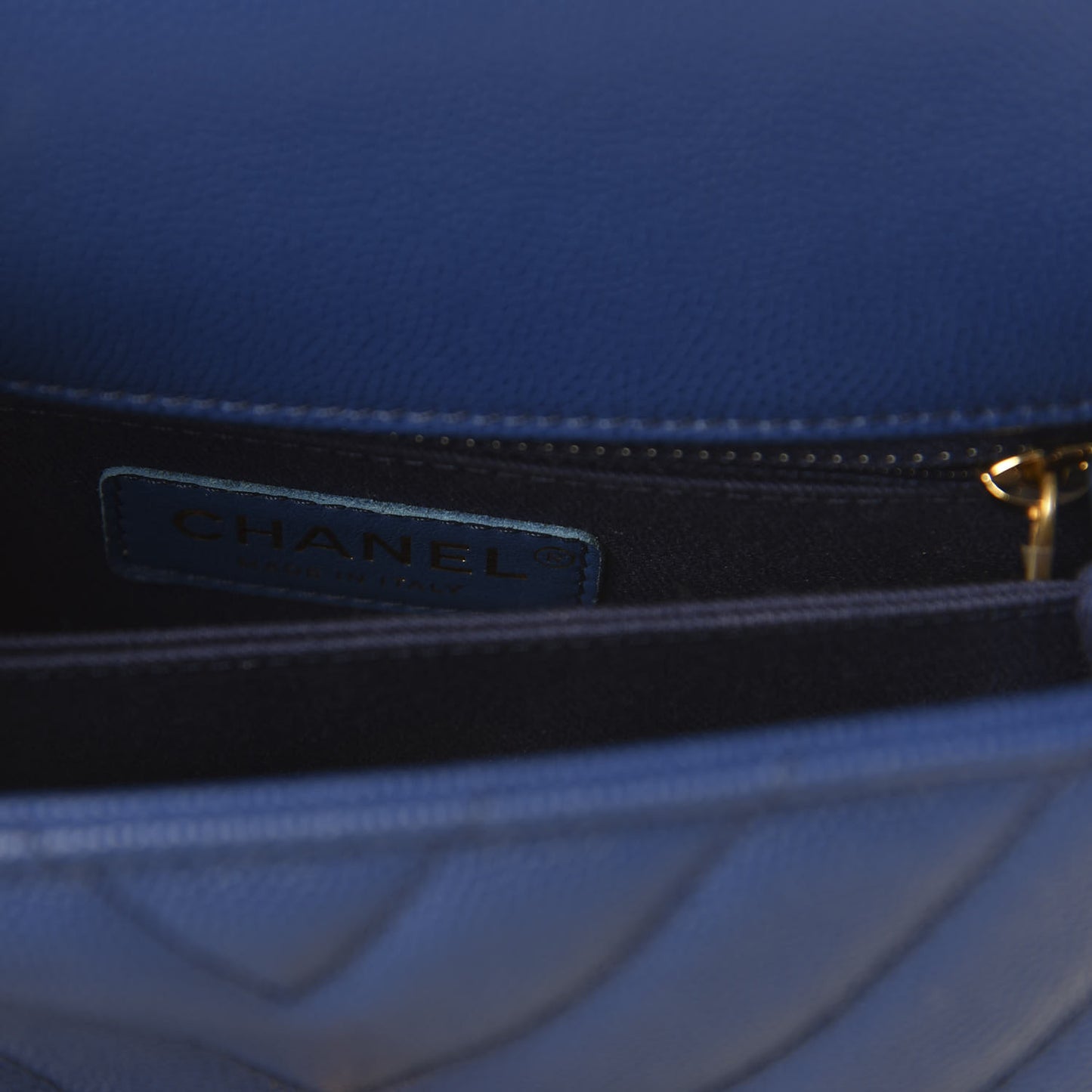 Caviar Chevron Quilted Mini Coco Handle Flap Blue