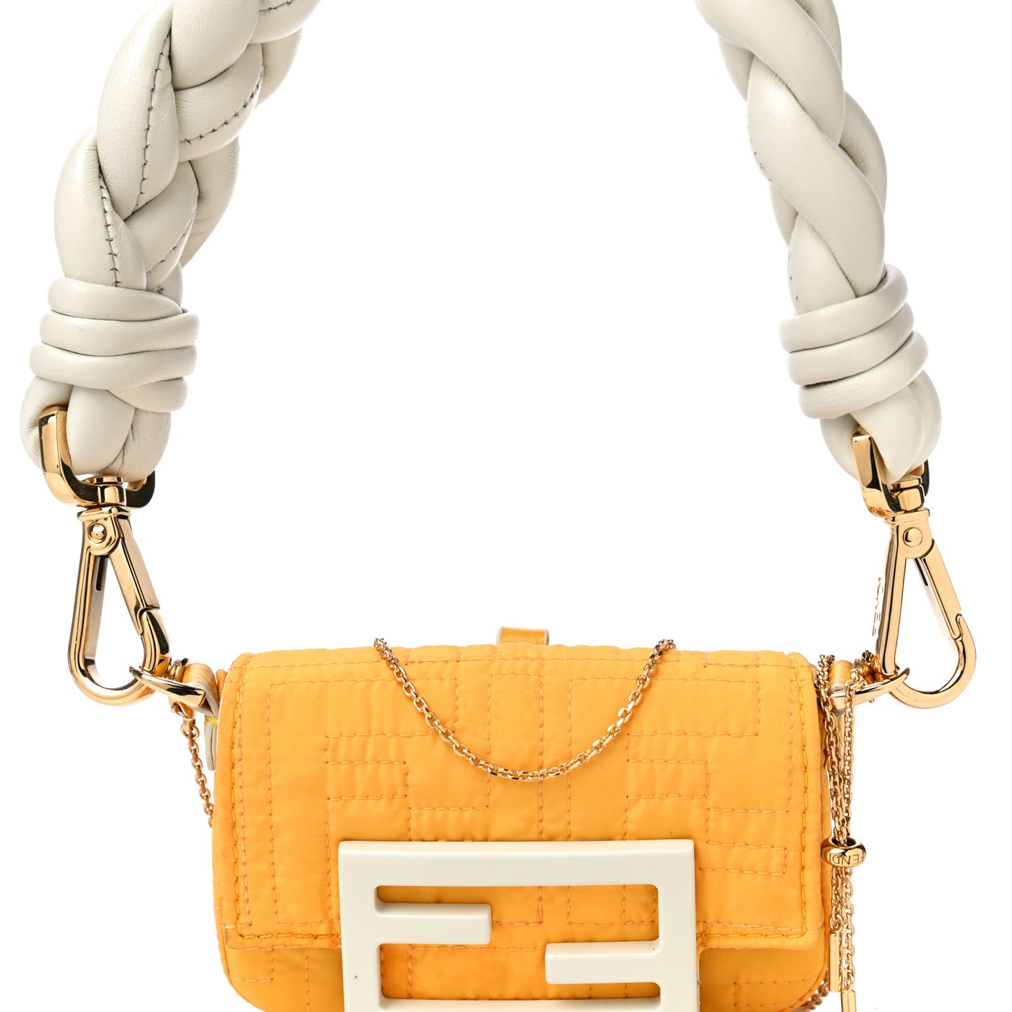 Nylon FF Embroidered Nano Baguette Maxi Handle Charm Yellow