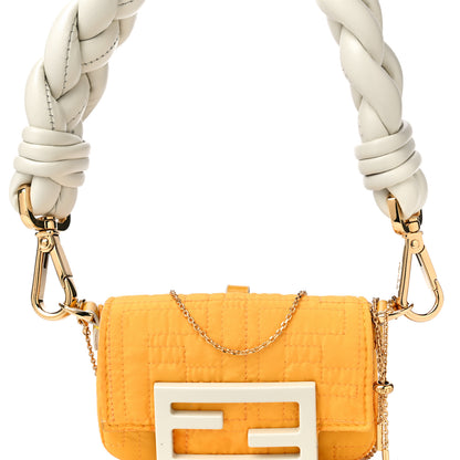 Fendi Nylon FF Embroidered Nano Baguette Maxi Handle Charm Yellow 7 of 9