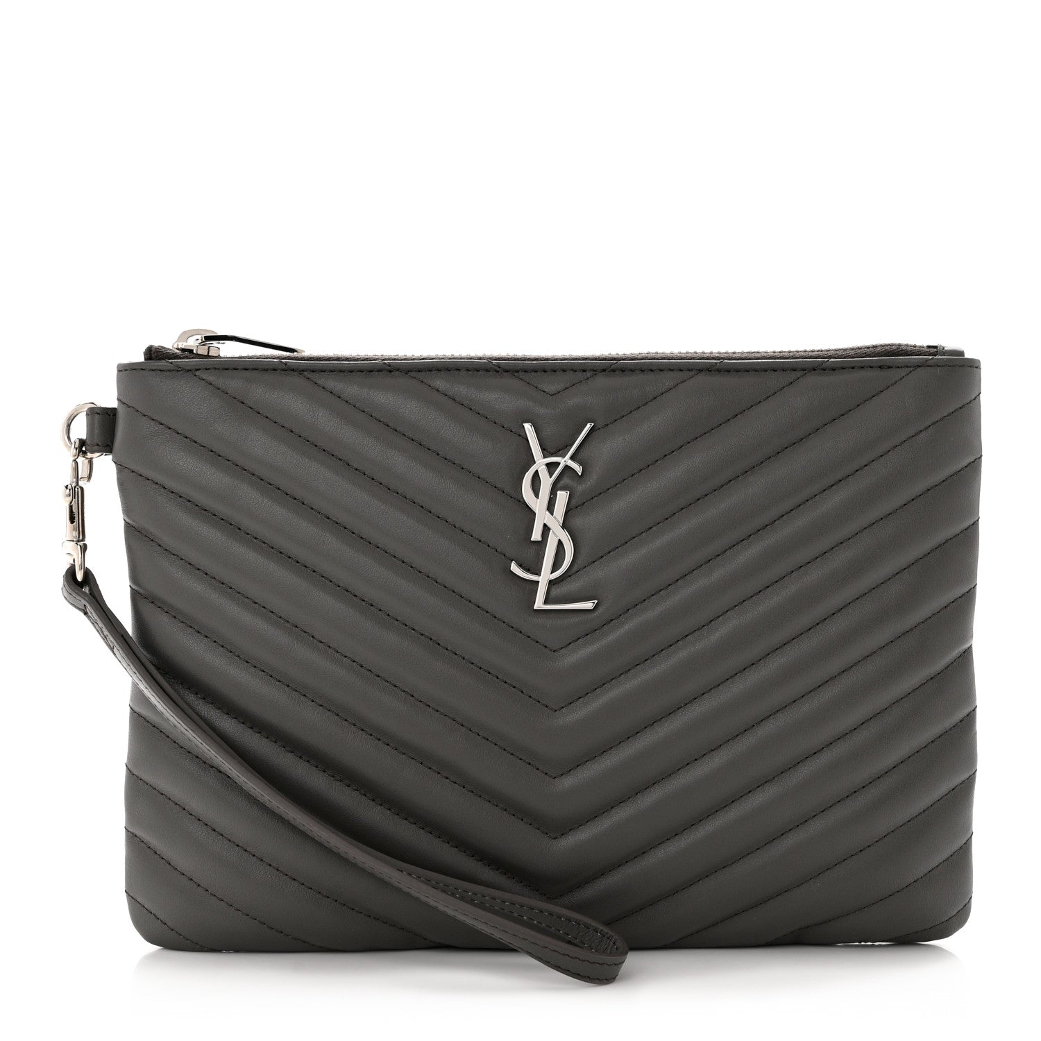 Saint Laurent Calfskin Matelasse Chevron Monogram A5 Wristlet Earth 1 of 7