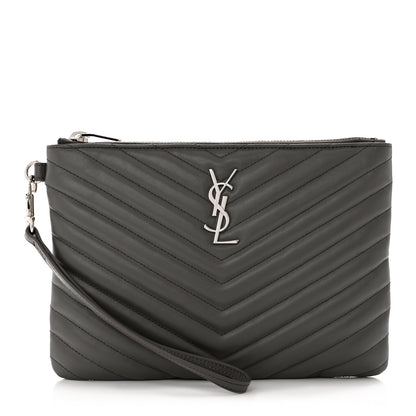 Saint Laurent Calfskin Matelasse Chevron Monogram A5 Wristlet Earth 1 of 7