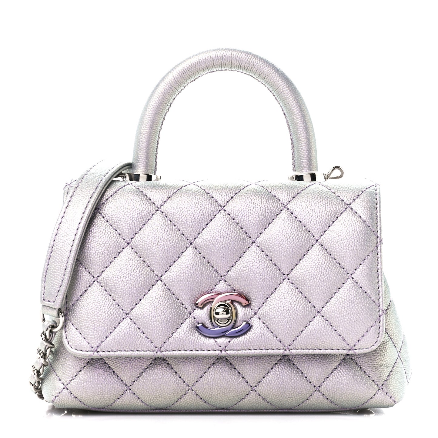 Iridescent Caviar Quilted Extra Mini Coco Handle Flap Purple