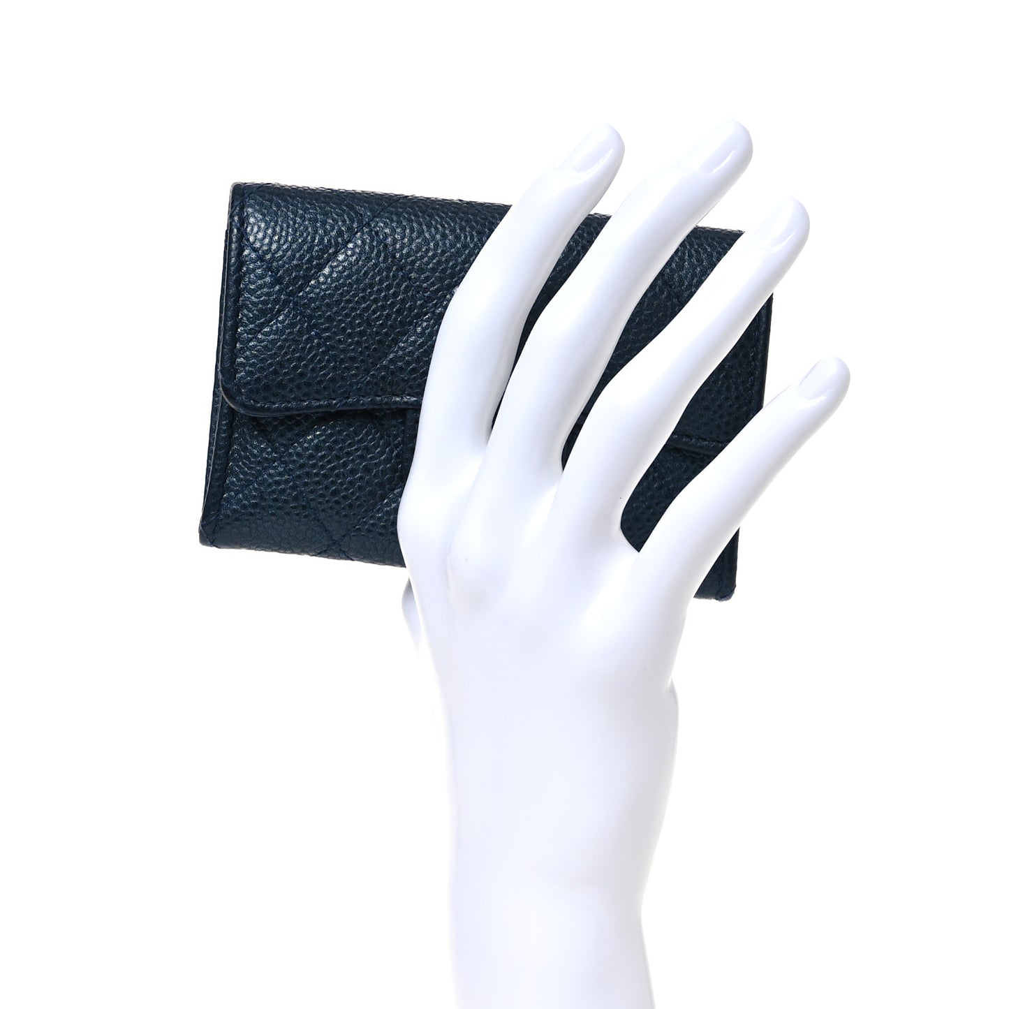 Metallic Caviar Quilted Flap Card Holder Dark Blue