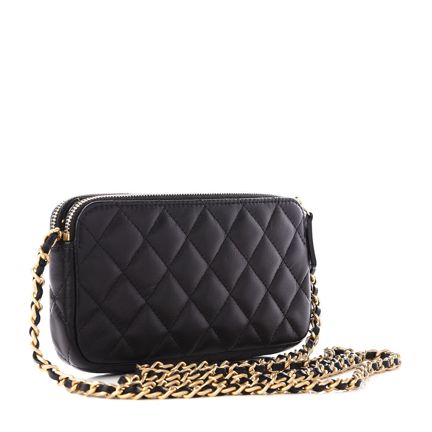 Lambskin Quilted Small Clutch With Chain Black