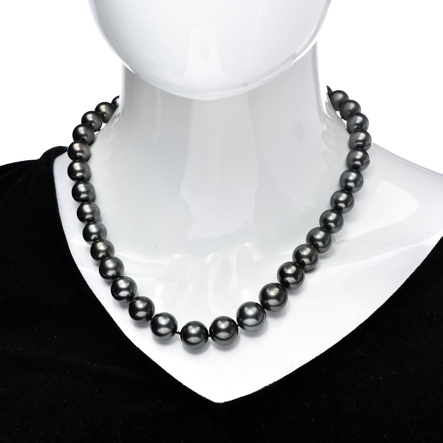 18K White Gold Black South Sea Cultured Pearl 11-14mm Strand Necklace 18.75"