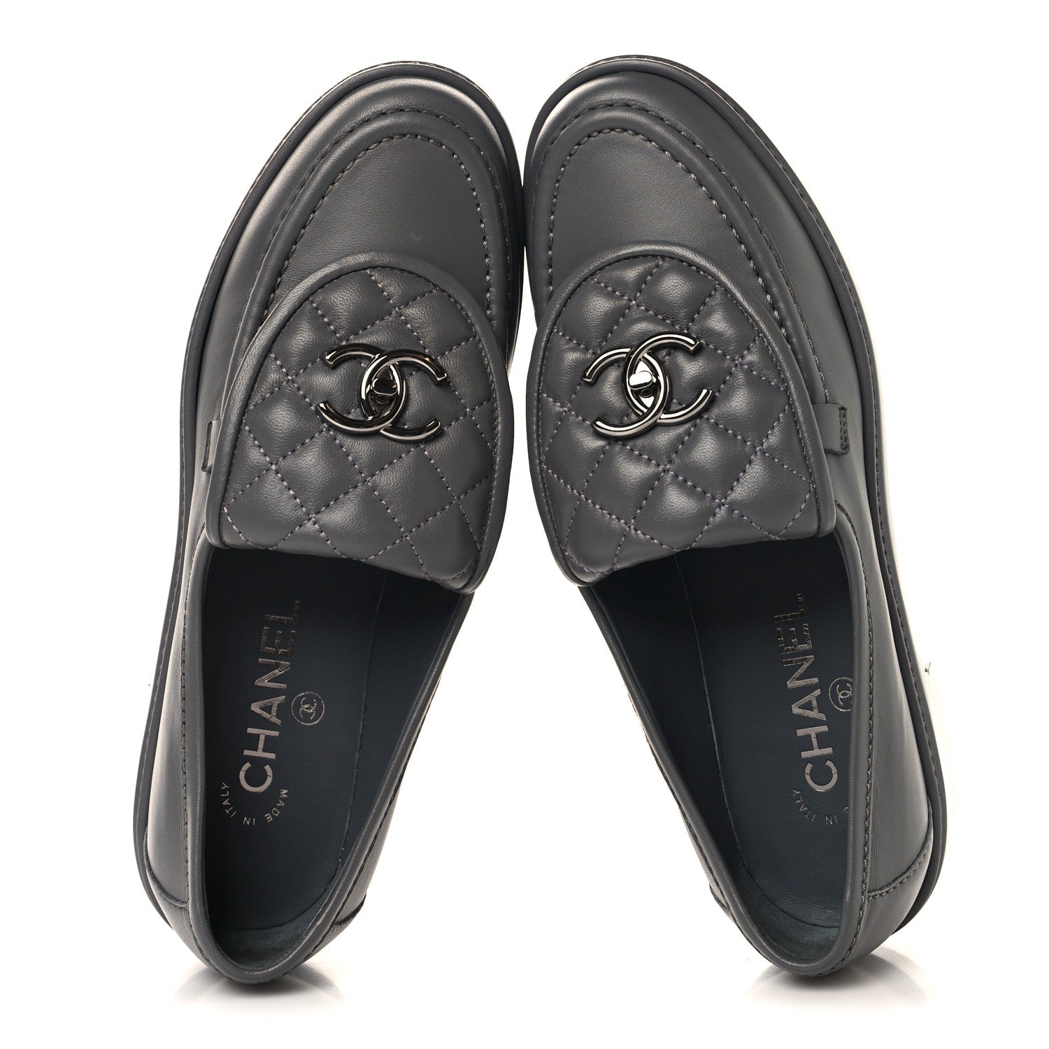 Chanel Lambskin Quilted CC Turnlock Loafers 37.5 Dark Grey 2 of 10