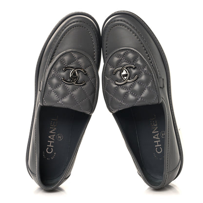 Chanel Lambskin Quilted CC Turnlock Loafers 37.5 Dark Grey 2 of 10