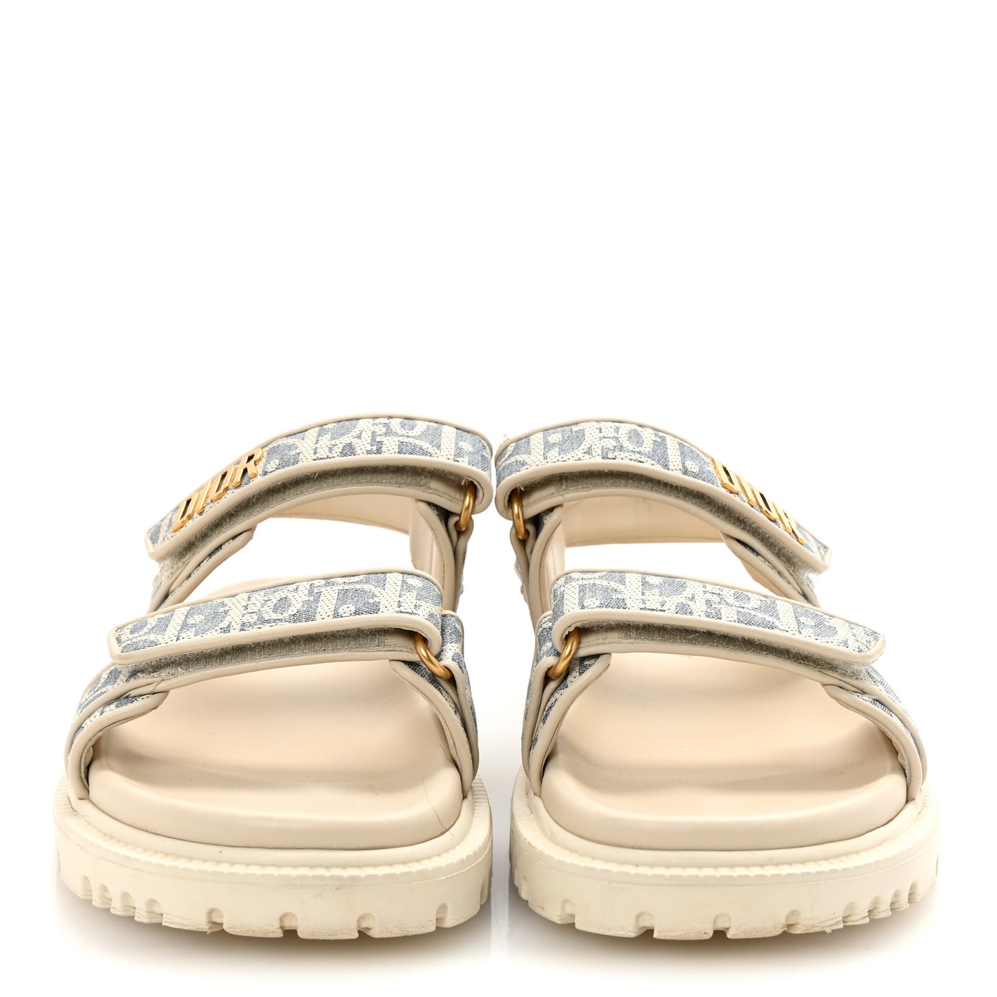 Oblique Raffia Chambray Jacquard Dioract Sandals 37.5 Blue Ecru