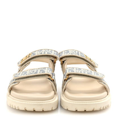 Christian Dior Oblique Raffia Chambray Jacquard Dioract Sandals 37.5 Blue Ecru 3 of 9