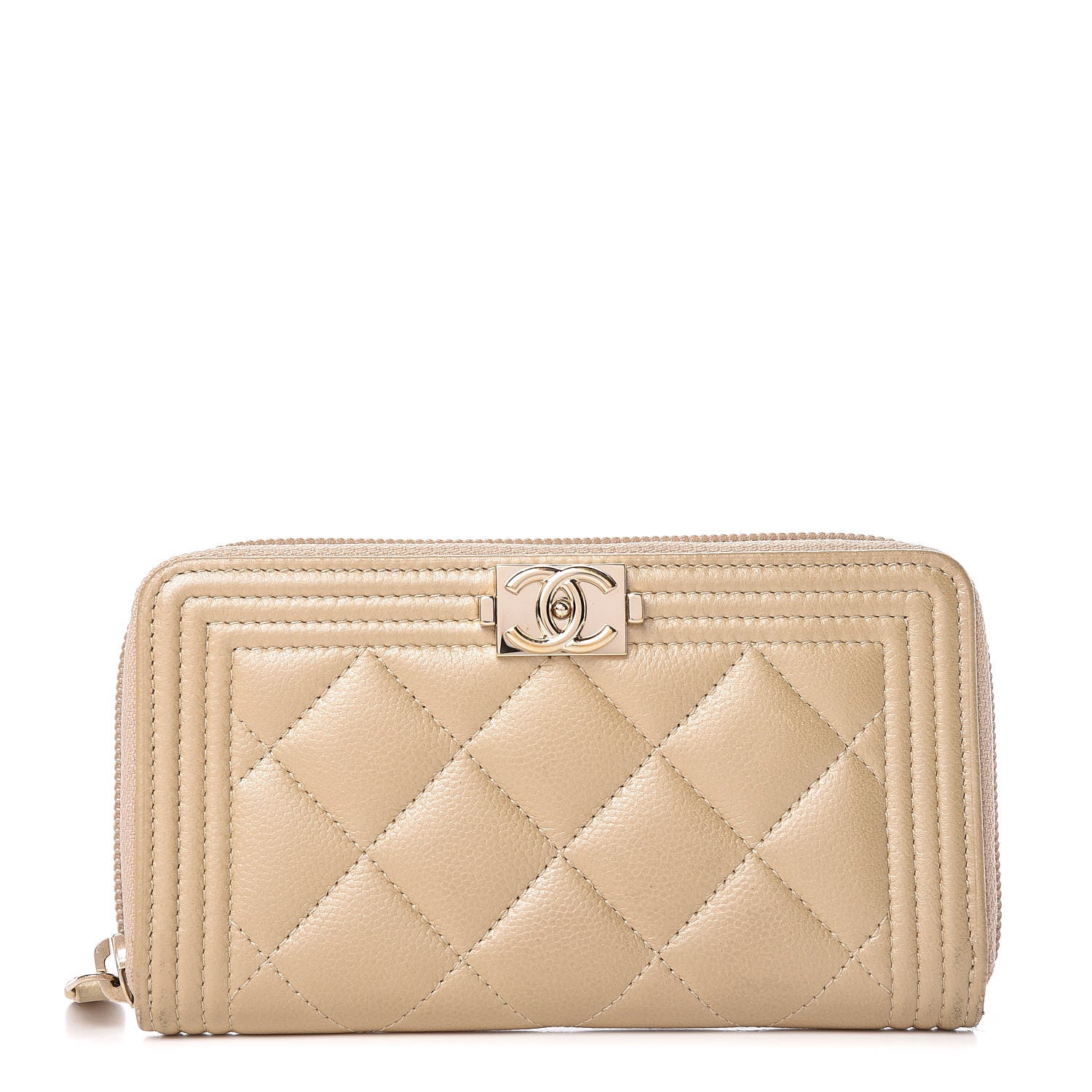 Chanel Metallic Caviar Quilted Small Boy Zip Around Wallet Light Gold 1 of 9
